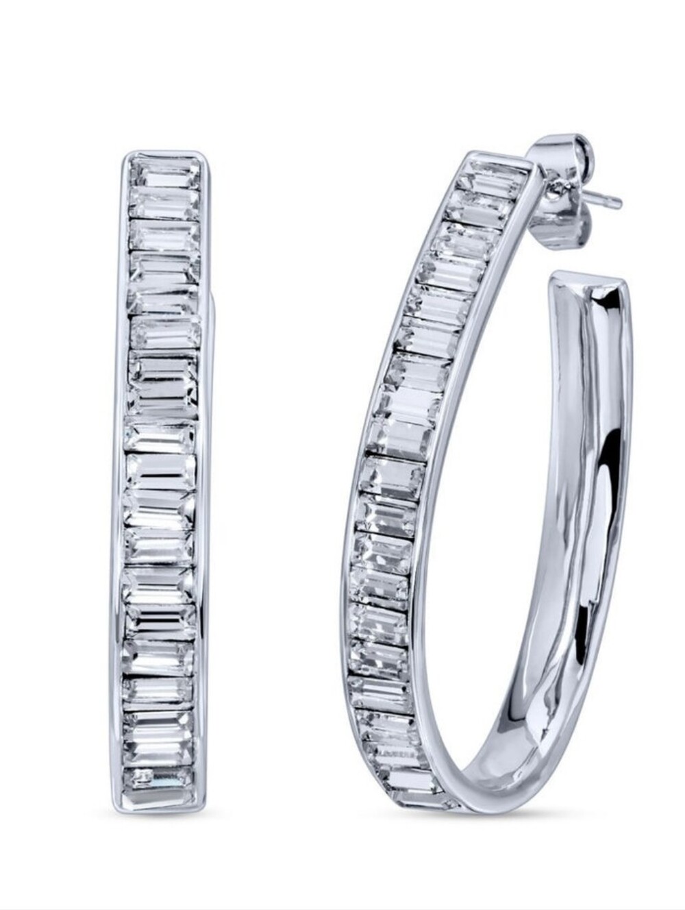 Karli Buxton Baguette Silver Tone Pave Hoops Large
